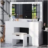 HOMALL Schminktisch Großer Schminktisch, Maße 115/120 x 40 x 140 cm, mit Schmuckschrank (LED-Beleuchtung und Steckdosen, 105 cm groBer Spiegel, mit 7 Schubladen, optional mit Hocker)