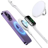BHHB 3-in-1 MagSafe Reise Ladegerät mit Ringhalter für iPhone & Watch Wireless Charger (3-in-1 Wireless MagSafe Set mit Reiseladegerät & USB-C Kabel, 3-in-1 MagSafe Reiseladegerät mit Ringhalter & USB-C Kabel, Kompakt, magnetisch, tragbar, Schnelllad