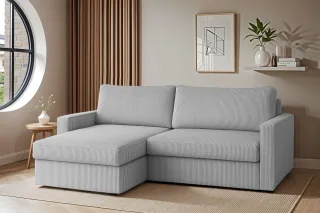 Ecksofa Sofa mit Schlaffunktion BENDIK Stoff Poso Hellgrau Ottomane Links