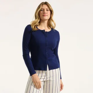 Rippshirt mit durchgehender Knopfreihe für Damen, Damen, size: regular, Blau, Elasthan/Baumwoll-Mischung, by Lands' End