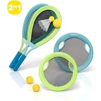 alldoro Beachballschläger 4 in 1 Beachball-Set, Federball, Softtennis, Wurfdisc & Beach-Tennis, 4 Outdoorspiele für Kinder & Erwachsene, für Garten, Strand & Park