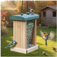Zooprinz Futterspender für Vogel Wildvögel aus Vollholz mit Aufhänge Seil Plexiglas, Vogelfutterhaus, Futterhaus, Vogelfutterspender