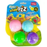 Tatoy® Spiel Slimy StickOzz 4er Pack, 2 x Neon und 2 x GID Klebebälle zum überall Hinwerfen