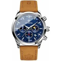Forrlite Quarzuhr Herren Armbanduhr 42 mm, analoge Quarzuhr mit blauem Zifferblatt, (Multifunktionsuhr Armbanduhr, Chronograph Herrenuhr), Datumsanzeige, Spaltlederarmband, 3 ATM