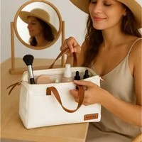 MF Kosmetiktasche Kosmetiktasche Travel Cremeweiß Braun (1-tlg)