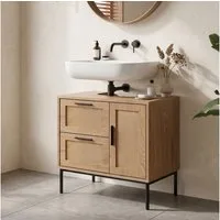 FINEBUY Waschbeckenunterschrank FB103421 Badschrank 60x60x40 cm Unterschrank Eiche (mit Tür und Schubladen Eiche-Optik 60x60x40 cm) Unterschrank Waschbecken, Waschtisch Midischrank