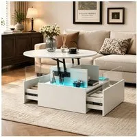 radelldar Couchtisch mit LED Beleuchtung, höhenverstellbarer Wohnzimmertisch, 78x78x40cm (1-St., 1 Tisch), höhenverstellbarer