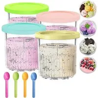 AFKSMILE Eisbereiteraufsatz 4 Stück Ersatz für Ninja Creami Deluxe Pints und Deckel Löffel, 24 oz. Pint-Behälter kompatibel mit NC501, NC500 Serie - BPA-frei