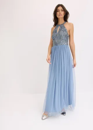 bonprix Maxikleid mit Paillettenstickerei, blau, Gr.38, Modern und feminin: Abendkleid mit Neckholder und Keyhole-Ausschnitt sowie einer bezaubernden Paillettenstickerei