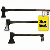 Hecht Axt 55cm Axt 63cm & 85cm Spaltaxt Set, (3-St), Fiberglaskern, mit Gummischutzlippe