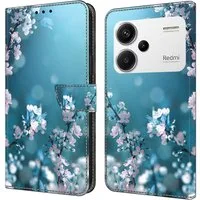 CLM-Tech Handytasche für Xiaomi Redmi Note 13 Pro Plus 5G Hülle aus Kunstleder Klapphülle (Pflaumenblüte blau, Handyhülle mit Standfunktion - Wallet Flip Case inklusive Kartenfächer), - Cover mit Magnetverschluss - Redmi Note 13 Pro+ 5G Schutzhülle