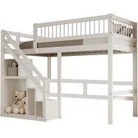 Merax Etagenbett mit Treppe und Stauraum, Hochbett mit Rausfallschutz und Lattenrost, Einzelbett Kinderbett Holzbett Jugendbett Stockbett, 90x200cm