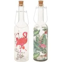 Kaemingk Windlicht Deko-Flasche LED Flamingo 37,5cm Warmweiß 2er-Set Tischlampe, 2 Stück