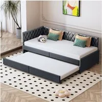 FUROKOY Schlafsofa Daybett Polsterbett Tagesbett, Ausziehbarem Einzelbett 90x200cm mit Unterbett und Rollen,Samt,Grau