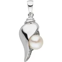 JOBO Kettenanhänger Anhänger Muschel, 925 Silber mit Süßwasser-Zuchtperle und Zirkonia