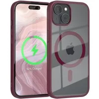 EAZY CASE Handyhülle Transparente Hülle mit MagSafe für iPhone 15 6,1 Zoll, Back Cover Slimcover mit Displayschutz, Magsafefunktion, Bumper, Beere