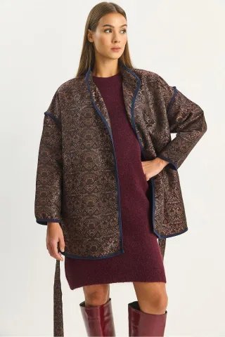 Übergroße Jacquard-Muster Jacke mit Schnallenverschluss