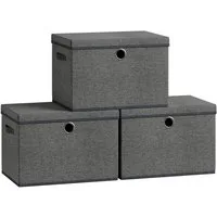 SONGMICS Aufbewahrungsbox 3er-Set, Ordnungsboxen, stapelbar mit Griffen, 43 x 30 x 30 cm, Stoffboxen mit Deckel, PP-Platten, geruchsneutral, faltbar