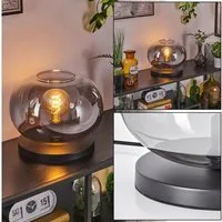 hofstein Tischleuchte Tischlampe aus Metall/Glas in Schwarz/Rauchfarben/Klar, ohne Leuchtmittel, mit Glasschrim(30cm), Schalter am Kabel, 1x E27, ohne Leuchtmittel