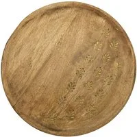 Meinposten Dekoteller Holzteller Kerzenteller rund 22 o 30 cm Blattmuster braun Mangoholz (1 St)