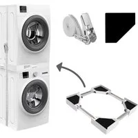 SURFOU Waschmaschinenuntergestell 50-70cm Verbindungsrahmen für Waschmaschine und Wäschetrockner, Zubehör für Waschmaschinenzubehör, Zwischenbausatz Stapelrahmen, Ausziehbarem, Stapelbausatz Tiefenverstellung Vibrationsfunktion Einstellbare