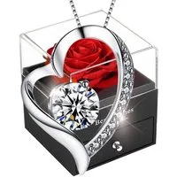 LuxusKollektion Geschenkbox Rote Eternal Rose Herz Damen Halskette 925 Silber Kette Ewige Rosen