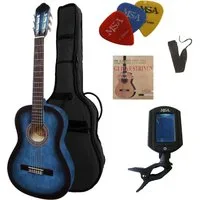 MSA Konzertgitarre 4/4 Gitarre für Linkshänder im Set, Tasche, Band, Saiten, Stimmgerät