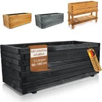 BooGardi Pflanzkübel groß außen & innen mit Vlies · Blumenkasten XXL (Pflanzkasten rechteckig · 90 cm lang schwarz), 10 Größen · Hochbeet · Holz · für Garten, Balkon & Terrasse