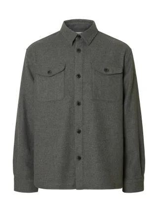 SELECTED MEN - SLHRLXPABLO WOOL BLEND OVERSHIRT dark grey melange - Gr. - L