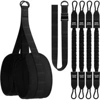 NEOLYMP Klimmzugstange Klimmzughilfe – kontrollierte Unterstützung ohne Zurückschnellen (Klimmzugband Set für saubere Klimmzüge), 4-Seil-System mit gepolsterten Fußschlaufen, 4x Tube Bands je 34 kg