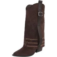 Ital-Design Elegante Damen-Stiefel mit Absatz und hochwertiger Verarbeitung Westernstiefel (90503092) Blockabsatz Stiefel in Braun
