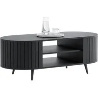 yourhouse24 Couchtisch LINNEA Oval 104cm mit Ablage Lamellen Kaschmir/Schwarz (1x Couchtisch), Ovale Form im Lamellen-Design
