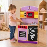Best for Kids Spielküche Holzspielküche – Lila mit Ofen, Spüle & Herd Set für Kinder Holz, bewegliche Uhrzeiger, zusätzlicher Stauraum unter der Spüle