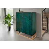 riess-ambiente Highboard SCORPION 120cm türkis/gold - Hochschrank aus Mango-Massivholz (Einzelartikel, 1 St), Metall-Gestell · 3D Schnitzereien · 2 Türen · 6 Fächer · Wohnzimmer