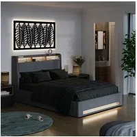 VitaliSpa® Polsterbett Christin, Grau/Eiche, mit LED und USB-Anschluss (1-tlg)