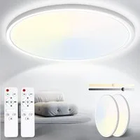 POPOLIC LED Deckenleuchte 24W 3200LM Deckenlampe Flach Dimmbar mit Fernbedienung 3000K-6500K, IP54 Ultra Dünn Schlafzimmer Lampe für Wohnzimmer Küche Badezimmer, 2 St.