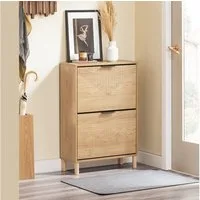 SoBuy Schuhschrank FSR200, Schuhkommode Schuhregal geschlossen, für 8-12 Paar Schuhe mit 2 Klappen, Schuhschrank Schmal, Schuhkipper Schuhregal, Flur
