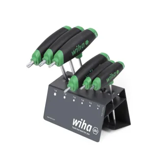 Wiha Stiftschlüssel mit Quergriff Set ComfortGrip TORX 7-teilges Set mit Seitenabtrieb, mattverchromt im Werkbankständer - 45623