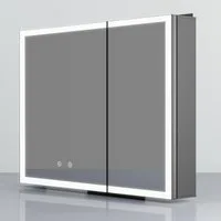 WDWRITTI Spiegelschrank Bad mit Beleuchtung 80 x 60 cm Badezimmerspiegelschrank LED 2 türen (Schrank Schwarz matt, Anti-fog, 3Lichtmodi, Dimmbar, Speicherfunktion, Doppelseitiger Spiegel, Verstellbare Glasböden) Metall Schrank, mit Netzadapter