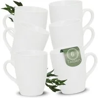 matches21 HOME & HOBBY Tasse Kaffeetassen 6er Set aus Keramik 340ml, Teetassen in Weiß, 6-tlg., Keramik, Moderne Kaffeebecher Spülmaschinenfest & Mikrowellengeeignet