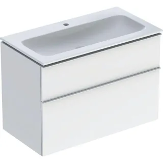Geberit iCon Waschtisch mit Unterschrank 90 cm 502337011 Waschtisch-Set 90x63x48cm, weiß, Korpus weiß Hochglanz, Griff weiß matt