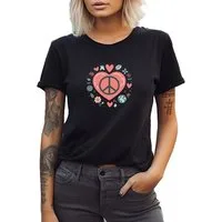 Banco T-Shirt Damen Herz Frieden Liebe Sommershirt Kurzarm langlebiger Druck