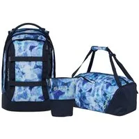 Satch Schulranzen Schulrucksack-Set PACK Blurry Sky 3-teilig (3-teilig), ergonomisch, Your-Size-System: auf Körpergröße anpassbar