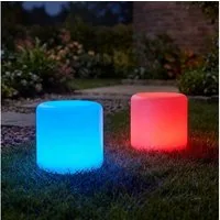 shop'n smile ideoon LED Außen-Tischleuchte LED Solar Tischlampe & Gartenleuchte Zylindrisch Akku-1200mAh IP44, LED, Farbwechsler, ca. 8 Std. Laufzeit, Solar-& USB-Ladung, 27 x 26,5 cm, wetterfest