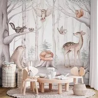 K&L Wall Art Kindertapete XXL Baby Fototapete Kinderzimmer Waldtiere, Tiermotiv, Junge + Mädchen Kinderzimmertapete