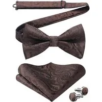 LuxusKollektion Fliege Fliege Herren Paisley Einstecktuch Manschettenknopf Set A1-Braun