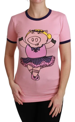 Dolce & Gabbana Pink JAHRES DES SCHWEINS Baumwoll T-Shirt