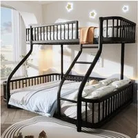 Merax Etagenbett 90x200cm+140x200cm (Jugendbett Doppelbett, 1-St), Metallbett Stockbett Kinderbett mit Schutzgitter, Leiter & Lattenrost