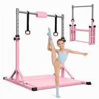Hausright Turnreck Gymnastikstange Kinder mit Verstellbaren Höhen mit Gymnastikmatte, (Stabilität Turnstange, Reckstange, Matte, Polster & 2 Ringen), 10-Fach höhenverstellbar Indoor & Outdoor Faltbare Kinderturngerät