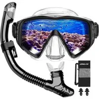 LuxusKollektion Schnorchel Schnorchelset Dryschnorchel Tauchmaske AntiFog Erwachsene Schwarz